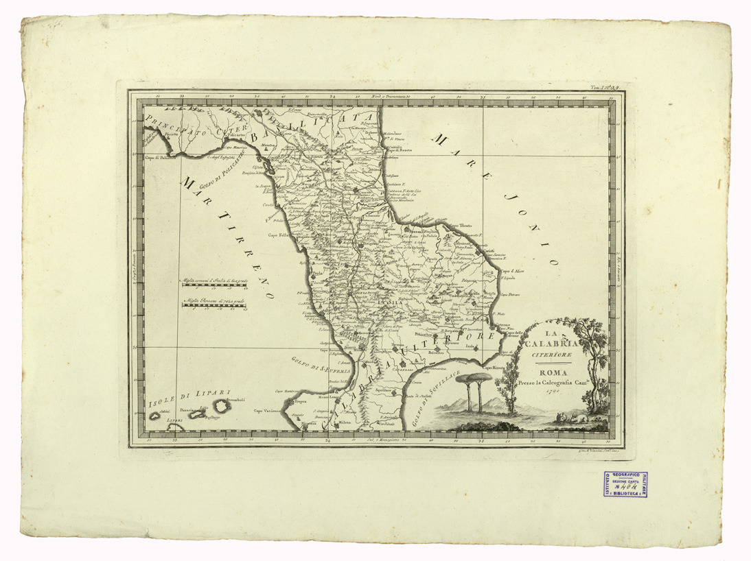 (N:11285) CARTE ANTICHE PROVENIENTI DALLA CALCOGRAFIA CAMERALE DI ROMA - LA CALABRIA CITERIORE - ROMA PRESSO LA CALCOGRAFIA CAMERALE 1790 - Tomo I n. 29 (B0013006) Carte e stampe antiche: riproduzione a colori su carta (formato A2)