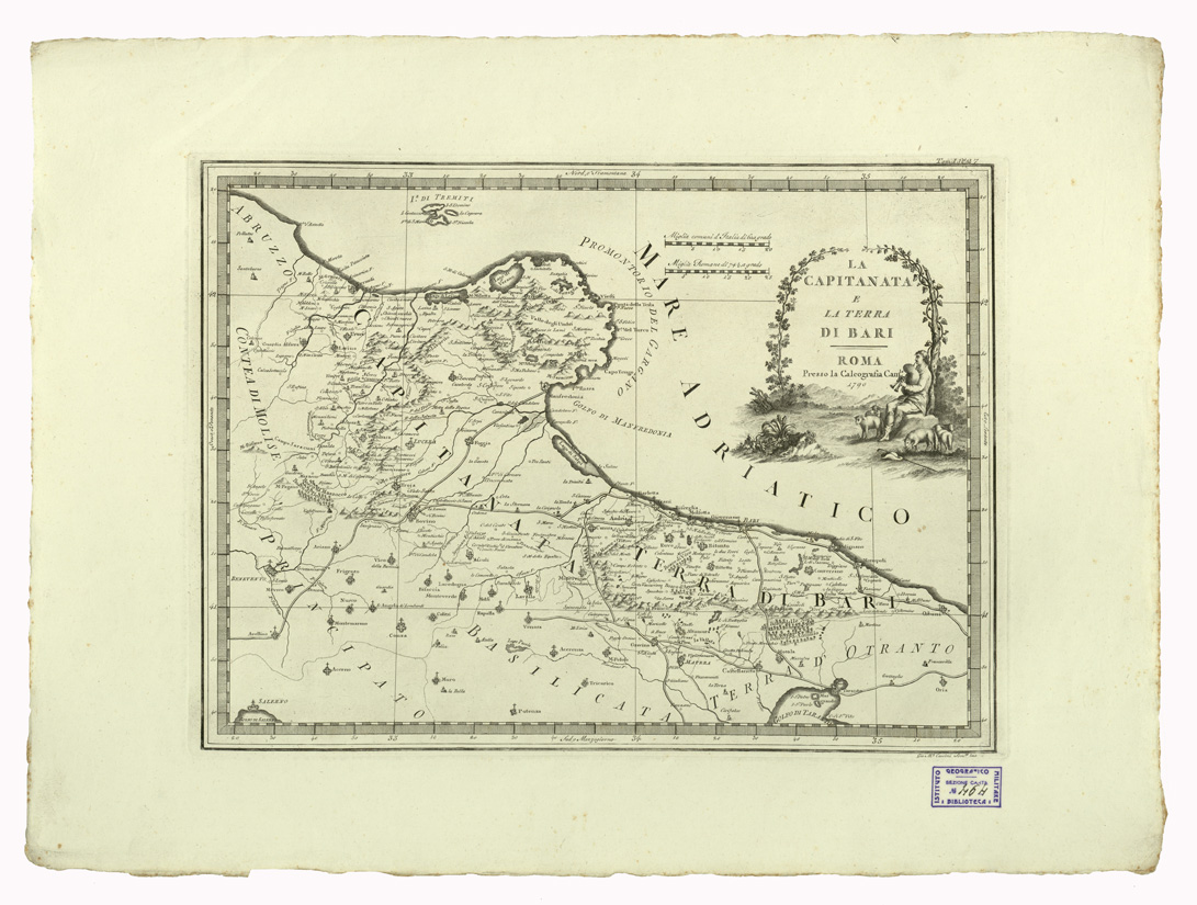 (N:11283) CARTE ANTICHE PROVENIENTI DALLA CALCOGRAFIA CAMERALE DI ROMA - LA CAPITANATA E LA TERRA DI BARI - Tomo I n. 27 (B0013007) Carte e stampe antiche: riproduzione a colori su carta (formato A2)