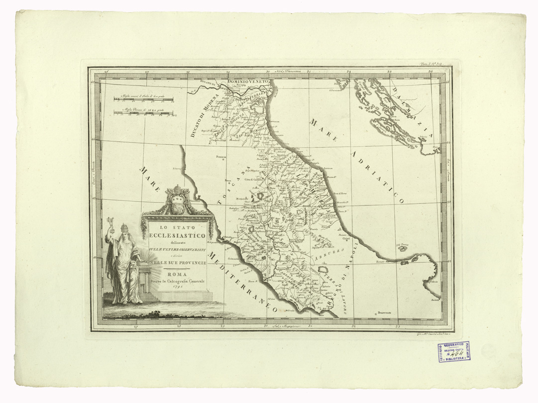 (N:11230) CARTE ANTICHE PROVENIENTI DALLA CALCOGRAFIA CAMERALE DI ROMA - LO STATO ECCLESIASTICO DELINEATO SULLE ULTIME OSSERVAZIONI E DIVISO NELLE SUE PROVINCIE - Tomo I n. 32 (B0013014) Carte e stampe antiche: riproduzione a colori su carta (formato A2)