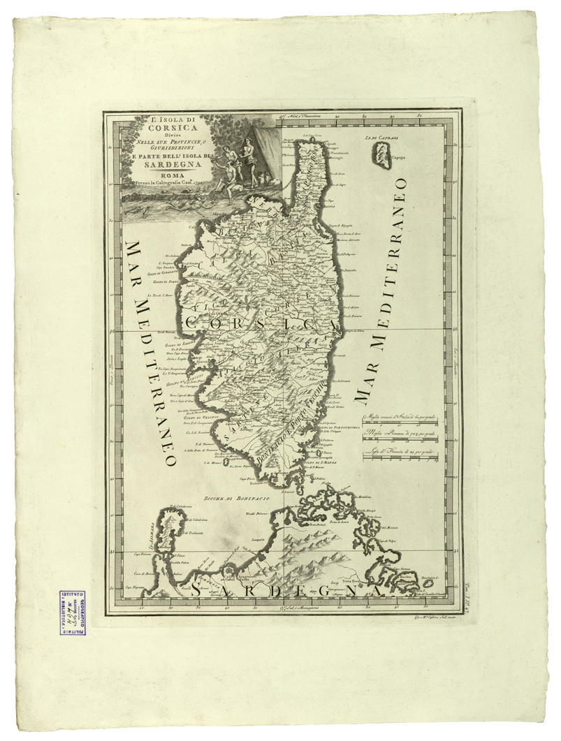 (N:11189) CARTE ANTICHE PROVENIENTI DALLA CALCOGRAFIA CAMERALE DI ROMA - L'ISOLA DI CORSICA DIVISA NELLE SUE PROVINCIE, O GIURISDIZIONI E PARTE DELL'ISOLA DI SARDEGNA - Tomo I n. 47 (B0013023) Carte e stampe antiche: riproduzione a colori su carta (formato A2)