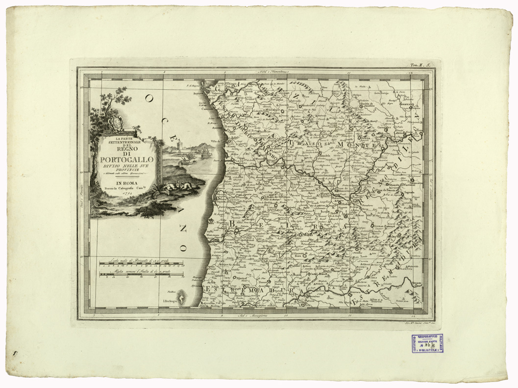 (N:10358) CARTE ANTICHE PROVENIENTI DALLA CALCOGRAFIA CAMERALE DI ROMA - LA PARTE SETTENTRIONALE DEL REGNO DI PORTOGALLO DIVISO NELLE SUE PROVINCIE E DELINEATO SULLE ULTIME OSSERVAZIONI - Tomo II n. 5 (B0013040) Carte e stampe antiche: riproduzione a colori su carta (formato A2)