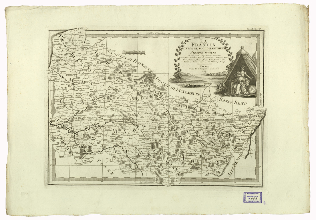 (N:9883) CARTE ANTICHE PROVENIENTI DALLA CALCOGRAFIA CAMERALE DI ROMA - LA FRANCIA DIVISA NE SUOI DIPARTIMENTI - Tomo II n. 17 (B0013047) Carte e stampe antiche: riproduzione a colori su carta (formato A2)