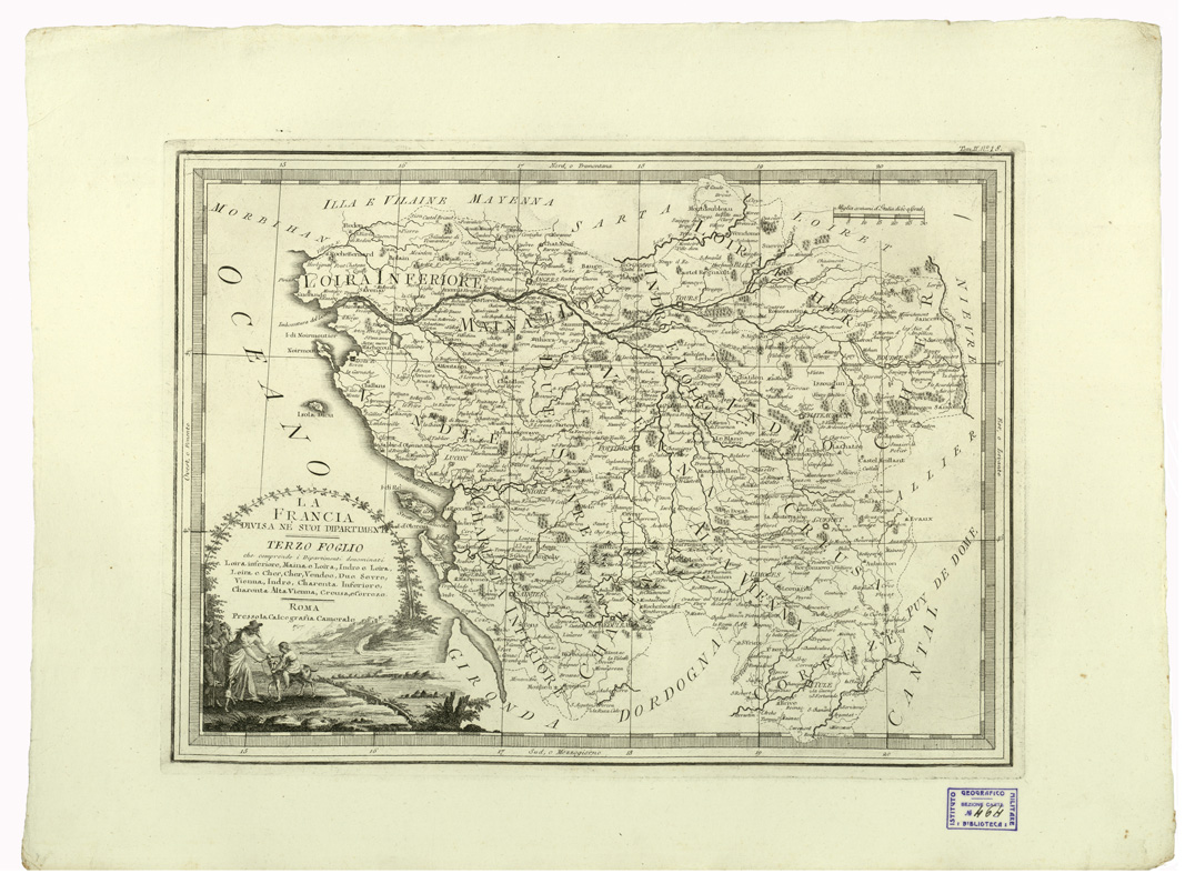 (N:9880) CARTE ANTICHE PROVENIENTI DALLA CALCOGRAFIA CAMERALE DI ROMA - LA FRANCIA DIVISA NE SUOI DIPARTIMENTI - Tomo II n. 18 (B0013048) Carte e stampe antiche: riproduzione a colori su carta (formato A2)