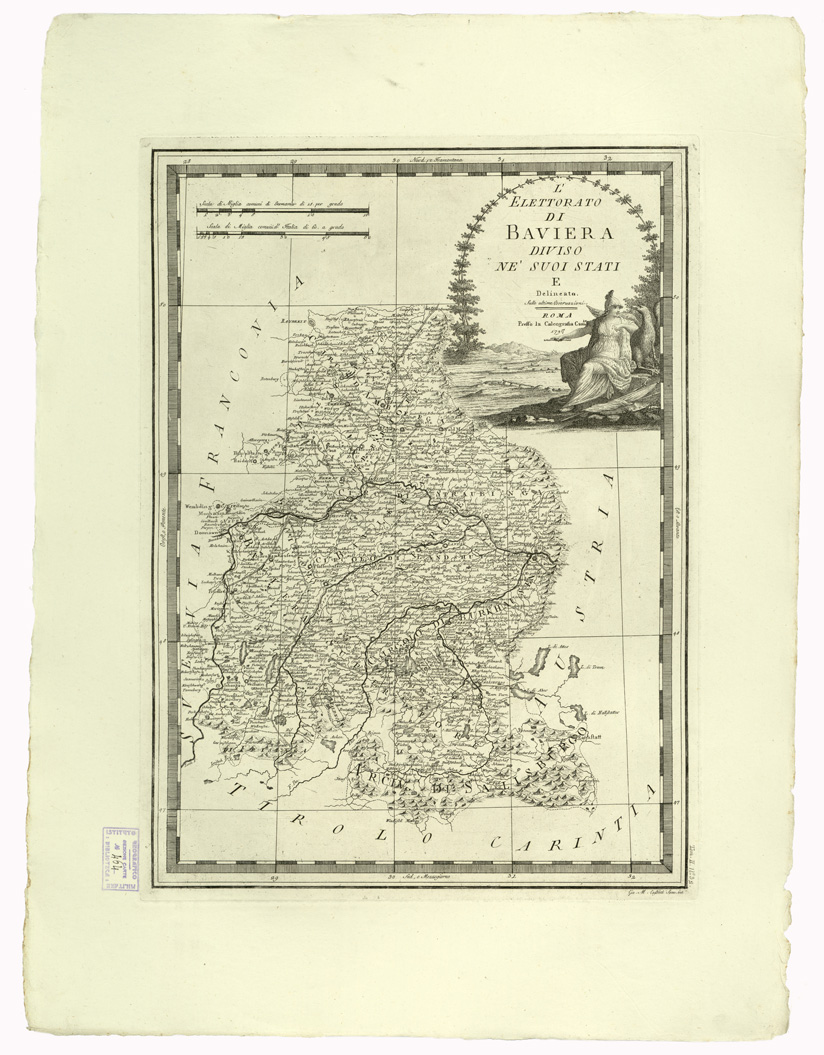 (N:9332) CARTE ANTICHE PROVENIENTI DALLA CALCOGRAFIA CAMERALE DI ROMA - L'ELETTORATO DI BAVIERA DIVISO NE SUOI STATI E DELINEATO SULLE ULTIME OSSERVAZIONI - Tomo II n. 32 (B0013055) Carte e stampe antiche: riproduzione a colori su carta (formato A2)