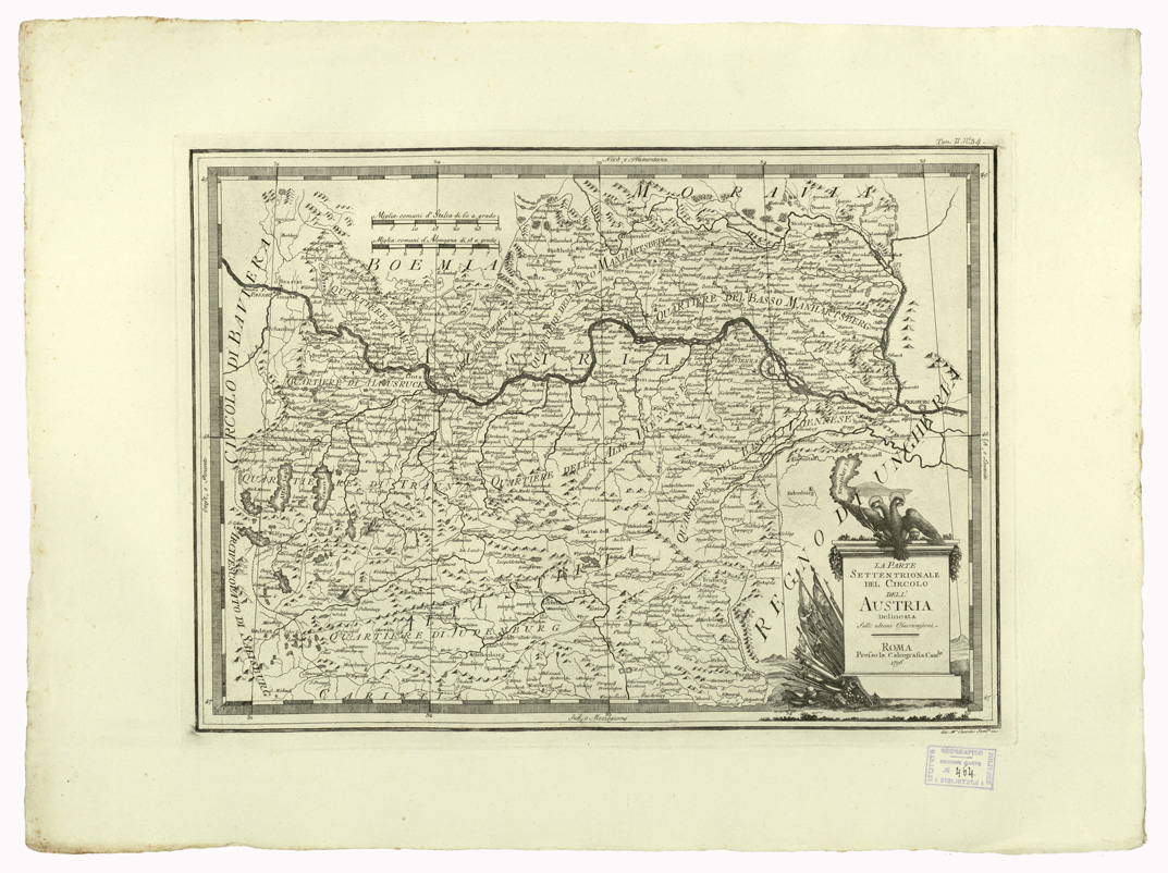 (N:9286) CARTE ANTICHE PROVENIENTI DALLA CALCOGRAFIA CAMERALE DI ROMA - LA PARTE SETTENTRIONALE DEL CIRCOLO DELL'AUSTRIA DELINEATA SULLE ULTIME OSSERVAZIONI - Tomo II n. 34 (B0013072) Carte e stampe antiche: riproduzione a colori su carta (formato A2)