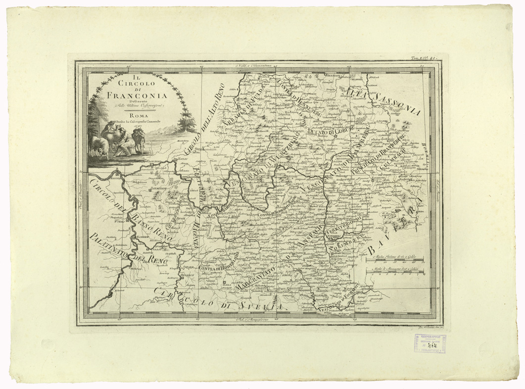 (N:9064) CARTE ANTICHE PROVENIENTI DALLA CALCOGRAFIA CAMERALE DI ROMA - IL CIRCOLO DI FRANCONIA DELINEATO SULLE ULTIME OSSERVAZIONI - Tomo II n. 41 (B0013073) Carte e stampe antiche: riproduzione a colori su carta (formato A2)