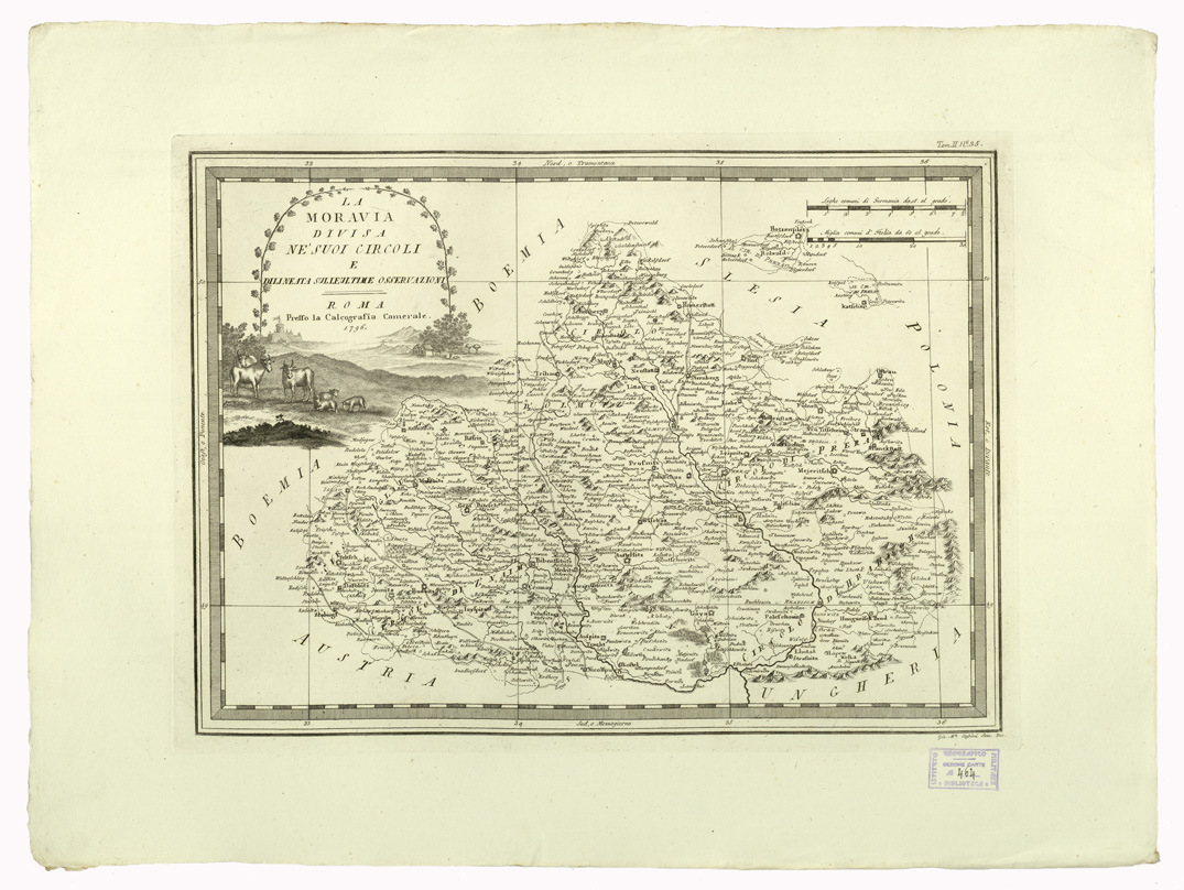 (N:9062) CARTE ANTICHE PROVENIENTI DALLA CALCOGRAFIA CAMERALE DI ROMA - LA MORAVIA DIVISA NE SUOI CIRCOLI E DILINEATA SULLE ULTIME OSSERVAZIONI - Tomo II n. 35 (B0013074) Carte e stampe antiche: riproduzione a colori su carta (formato A2)