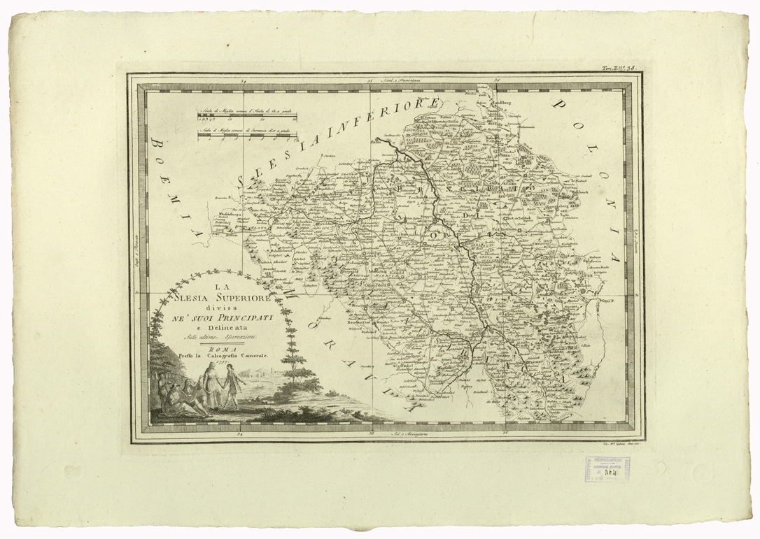 (N:9056) CARTE ANTICHE PROVENIENTI DALLA CALCOGRAFIA CAMERALE DI ROMA - LA SLESIA SUPERIORE DIVISA NE SUOI PRINCIPATI E DELINEATA SULLE ULTIME OSSERVAZIONI - Tomo II n. 38 (B0013079) Carte e stampe antiche: riproduzione a colori su carta (formato A2)