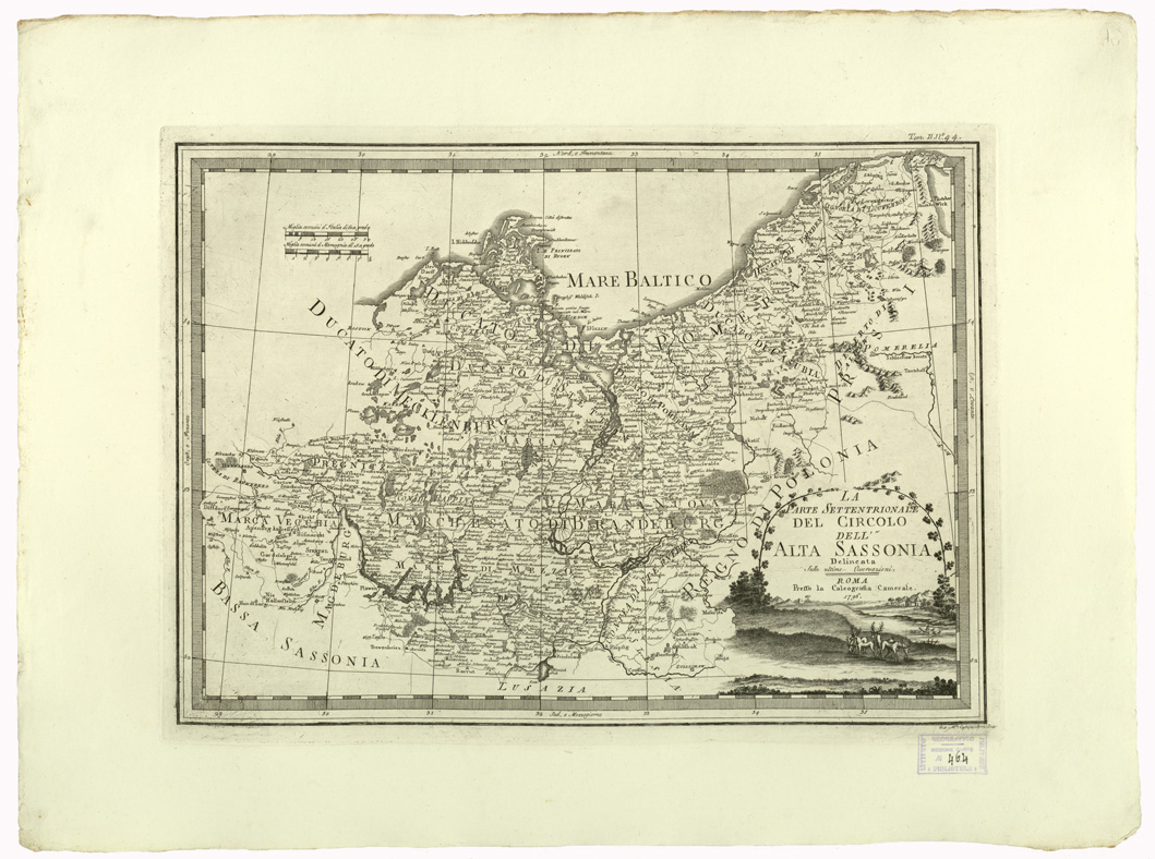 (N:9053) CARTE ANTICHE PROVENIENTI DALLA CALCOGRAFIA CAMERALE DI ROMA - LA PARTE SETTENTRIONALE DEL CIRCOLO DELL'ALTA SASSONIA DELINEATA SULLE ULTIME OSSERVAZIONI - Tomo II n. 44 (B0013080) Carte e stampe antiche: riproduzione a colori su carta (formato A2)