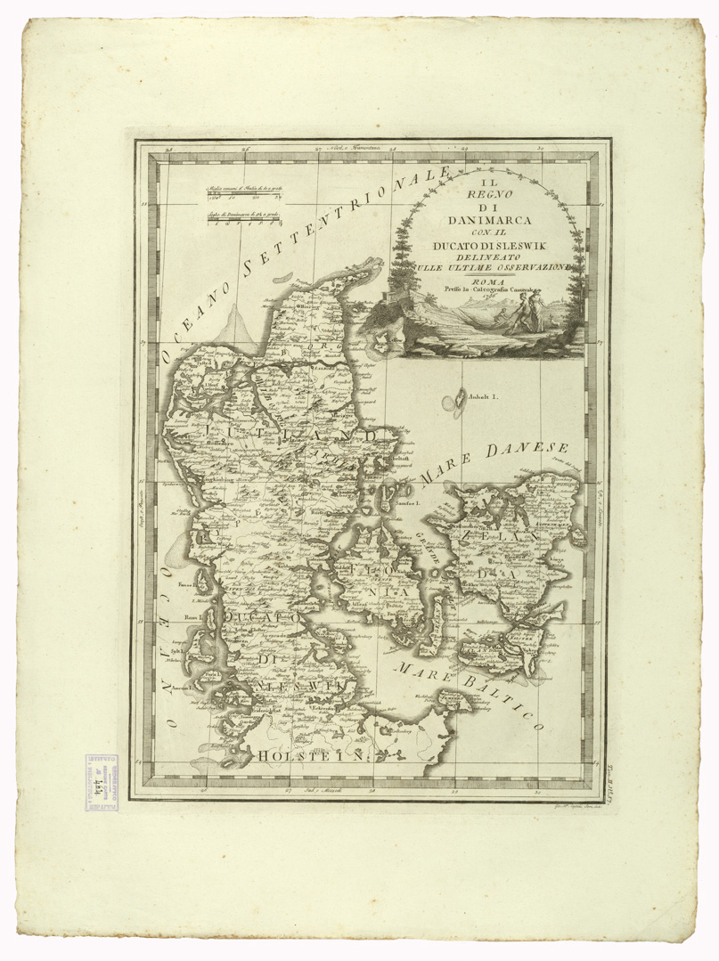 (N:8887) CARTE ANTICHE PROVENIENTI DALLA CALCOGRAFIA CAMERALE DI ROMA - IL REGNO DI DANIMARCA CON IL DUCATO DI SLESWIK DELINEATO SULLE ULTIME OSSERVAZIONI -Tomo II n. 57 (B0013092) Carte e stampe antiche: riproduzione a colori su carta (formato A2)