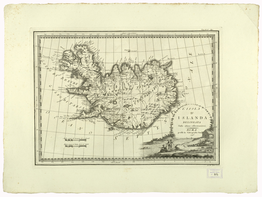 (N:8543) CARTE ANTICHE PROVENIENTI DALLA CALCOGRAFIA CAMERALE DI ROMA - L'ISOLA D'ISLANDA DELINEATA SULLE ULTIME OSSERVAZIONI - Tomo II n. 59 (B0013100) Carte e stampe antiche: riproduzione a colori su carta (formato A2)