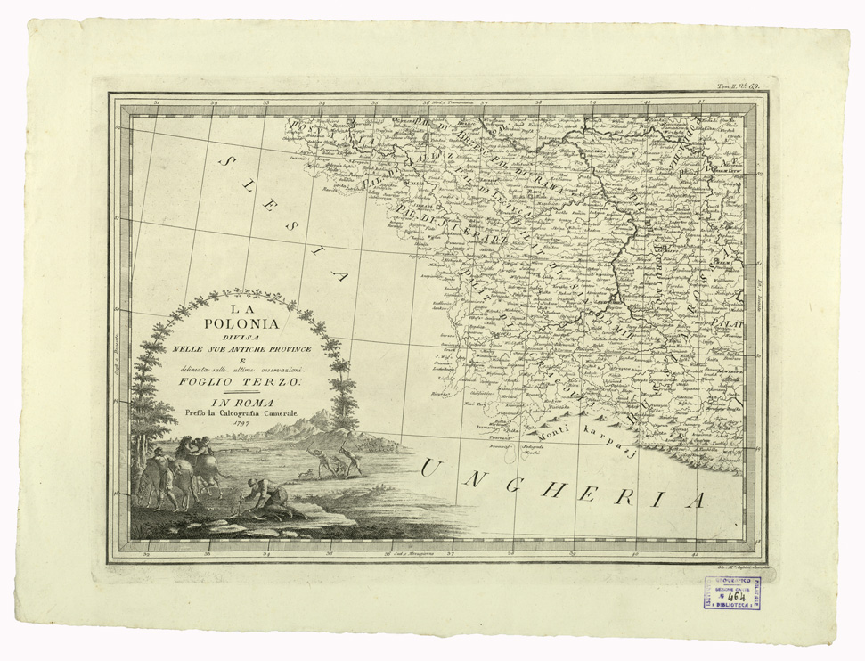 (N:8541) CARTE ANTICHE PROVENIENTI DALLA CALCOGRAFIA CAMERALE DI ROMA - LA POLONIA DIVISA NELLE SUE ANTICHE PROVINCE E DELINEATA SULLE ULTIME OSSERVAZIONI - Foglio TERZO - Tomo II n. 69 (B0013112) Carte e stampe antiche: riproduzione a colori su carta (formato A2)
