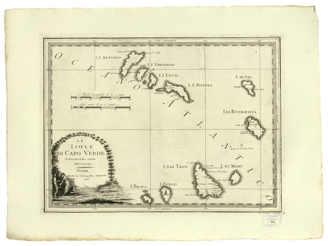 (N:8516) CARTE ANTICHE PROVENIENTI DALLA CALCOGRAFIA CAMERALE DI ROMA - LE ISOLE DI CAPO VERDE DELINEATE SULLE ULTIME OSSERVAZIONI - Tomo III n. 20 (B0013127) Carte e stampe antiche: riproduzione a colori su carta (formato A2)