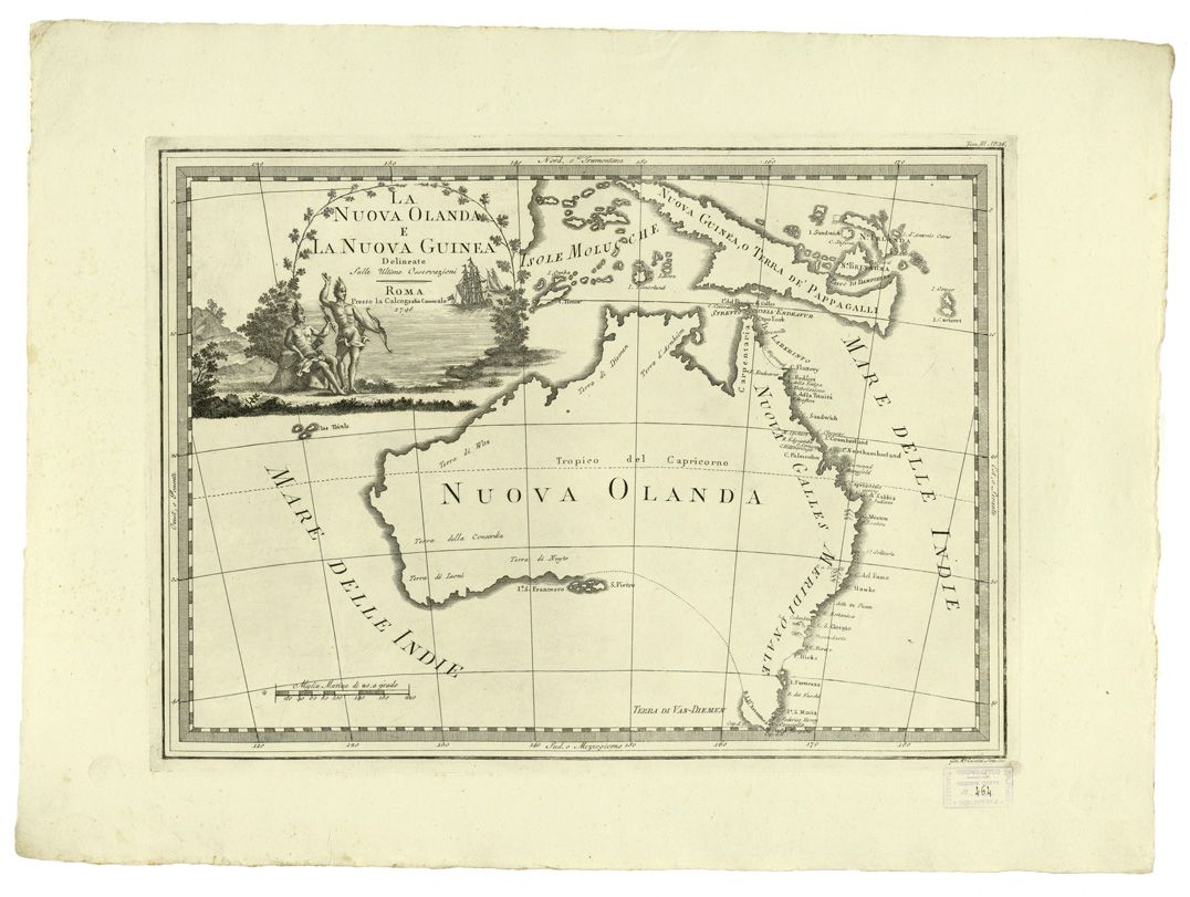 (N:8437) CARTE ANTICHE PROVENIENTI DALLA CALCOGRAFIA CAMERALE DI ROMA - LA NUOVA OLANDA E LA NUOVA GUINEA DELINEATE SULLE ULTIME OSSERVAZIONI - Tomo III n. 36 (B0013145) Carte e stampe antiche: riproduzione a colori su carta (formato A2)