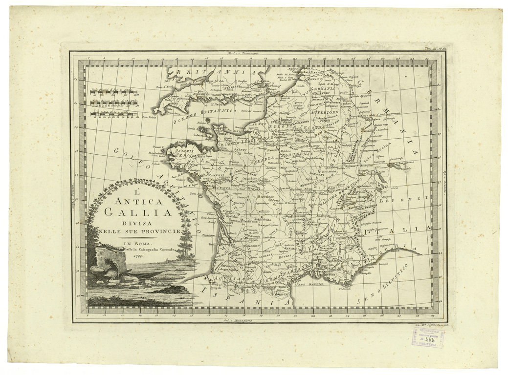 (N:8320) CARTE ANTICHE PROVENIENTI DALLA CALCOGRAFIA CAMERALE DI ROMA - L'ANTICA GALLIA DIVISA NELLE SUE PROVINCIE - Tomo III n. 52 (B0013155) Carte e stampe antiche: riproduzione a colori su carta (formato A2)