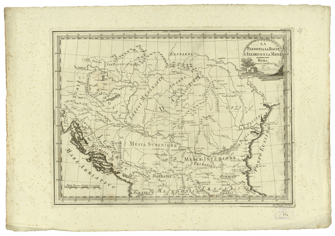 (N:7973) CARTE ANTICHE PROVENIENTI DALLA CALCOGRAFIA CAMERALE DI ROMA - LA PANNONIA LA DACIA L'ILLIRICO E LA MESIA - Tomo III n. 57 (B0013165) Carte e stampe antiche: riproduzione a colori su carta (formato A2)