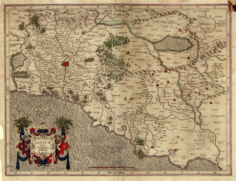 (N:1040) CARTA D'ITALIA DELL'ATLANTE DEL MERCATORE. CAMPAGNA DI ROMA OLIM DICTA LATIUM - Tavola 322 e Retro Carta (B0014006, B0014007) Carte e stampe antiche: riproduzione a colori su carta (formato A2)