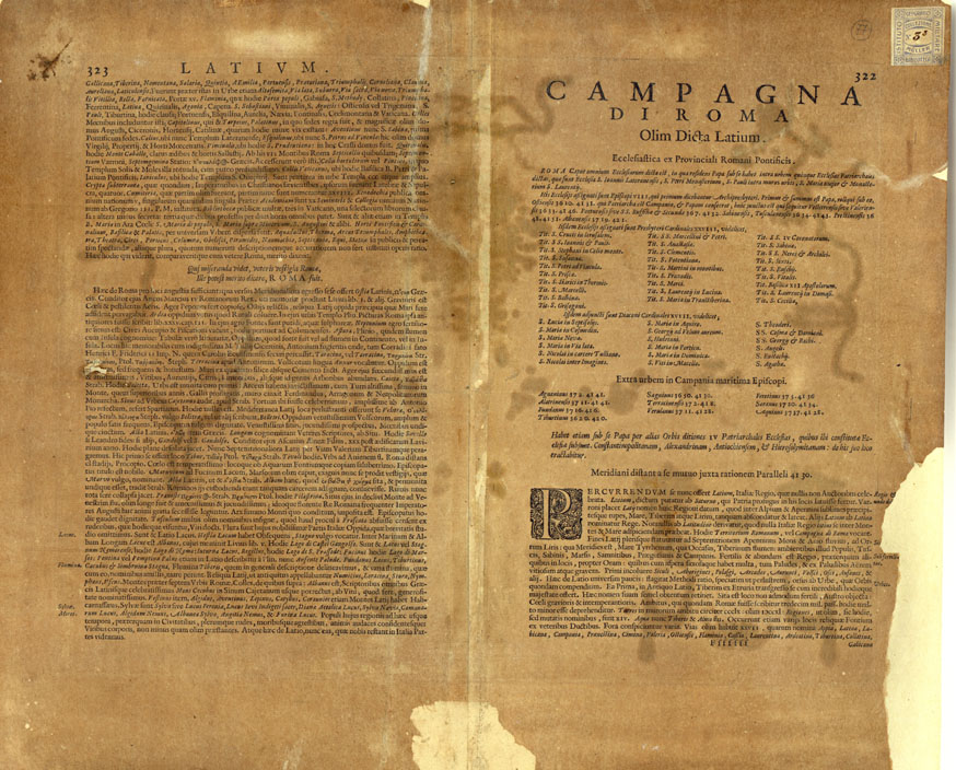 (N:1040) CARTA D'ITALIA DELL'ATLANTE DEL MERCATORE. CAMPAGNA DI ROMA OLIM DICTA LATIUM - Tavola 322 e Retro Carta (B0014006, B0014007) Carte e stampe antiche: riproduzione a colori su carta (formato A2)