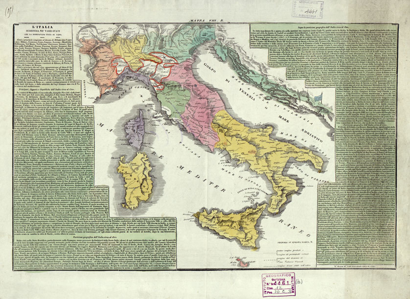 (N:951) L'ITALIA DAL 1400 AL SECOLO XIX... - Tavola II (B0014054) Carte e stampe antiche: riproduzione a colori su carta (formato A2)
