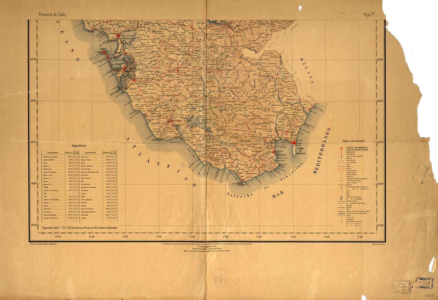 (N:18889) PROVINCIA DE CADIZ - Planimetria y Nivelacion (B0015335) Carte e stampe antiche: riproduzione a colori su carta (formato A2)