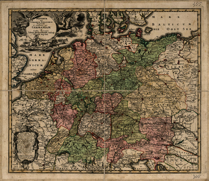 (N:20531) POSTARUM-SEU CURSORUM PUBLICORUM DIVERTICULA ET MANSIONES PER GERMANIAN ET CONFIN (B0016989) Carte e stampe antiche: riproduzione a colori su carta (formato A2)