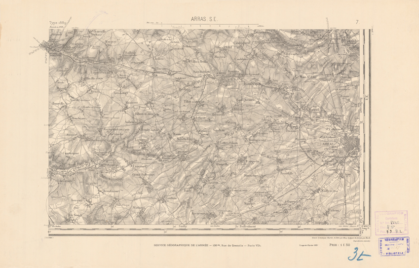(N:21710) CARTE DE FRANCE - ARRAS S.E. (B0018296) Carte e stampe antiche: riproduzione a colori su carta (formato A2)