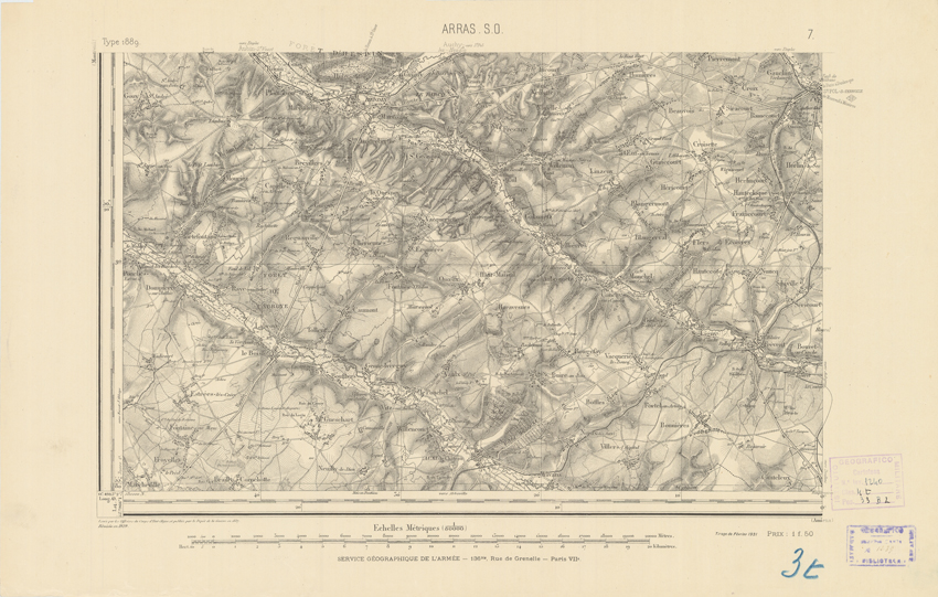 (N:21711) CARTE DE FRANCE - ARRAS S.O. (B0018297) Carte e stampe antiche: riproduzione a colori su carta (formato A2)