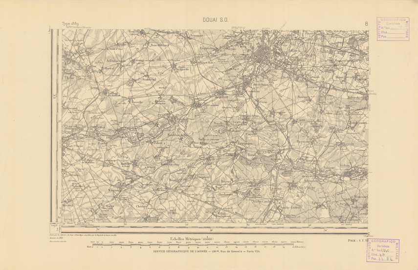 (N:21715) CARTE DE FRANCE - DOUAI S.O. (B0018301) Carte e stampe antiche: riproduzione a colori su carta (formato A2)