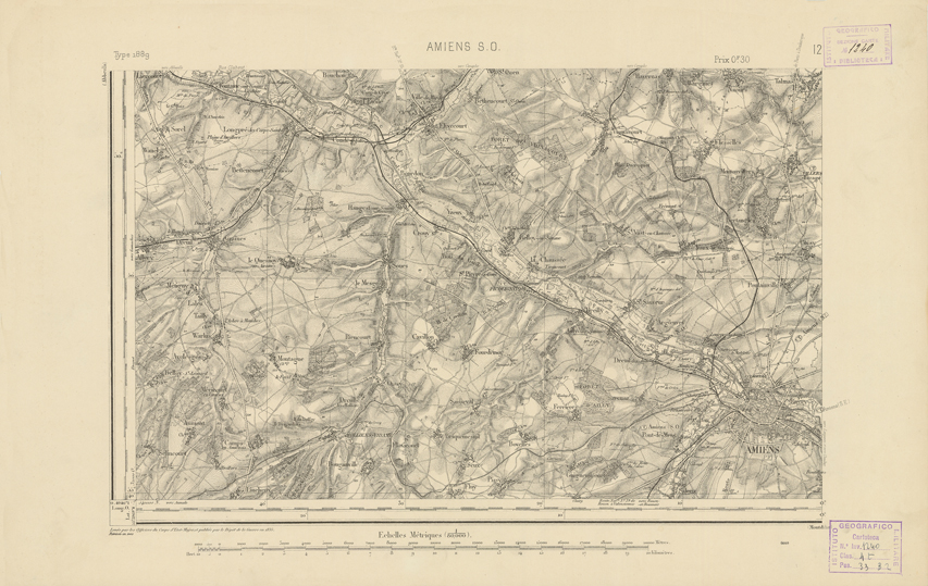 (N:21726) CARTE DE FRANCE - AMIENS S.O. (B0018312) Carte e stampe antiche: riproduzione a colori su carta (formato A2)