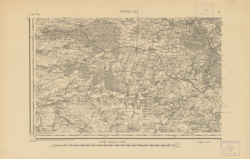(N:21734) CARTE DE FRANCE - ROCROI S.O. (B0018320) Carte e stampe antiche: riproduzione a colori su carta (formato A2)