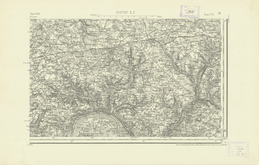 (N:22633) CARTE DE FRANCE - YVETOT (B0018331) Carte e stampe antiche: riproduzione a colori su carta (formato A2)