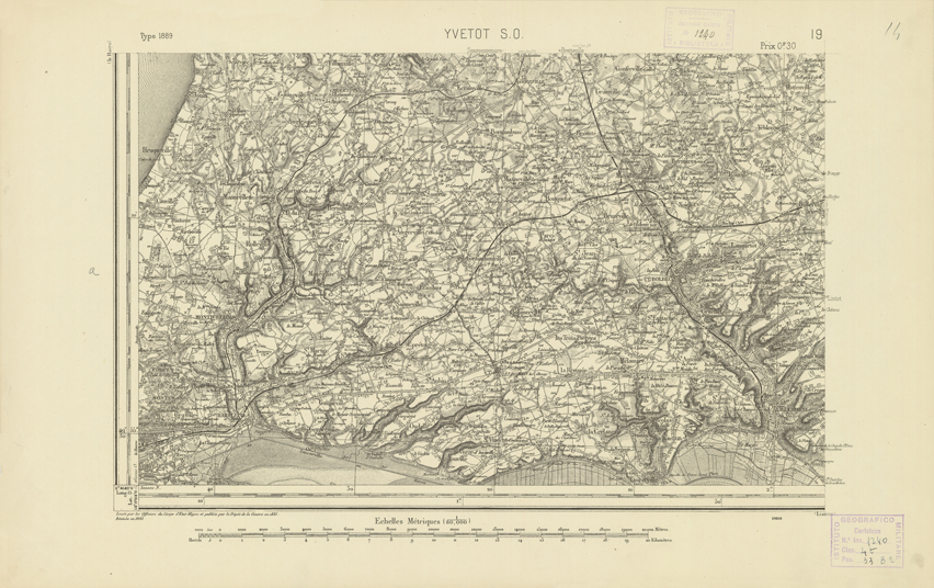 (N:21745) CARTE DE FRANCE - YVETOT S.O. (B0018332) Carte e stampe antiche: riproduzione a colori su carta (formato A2)
