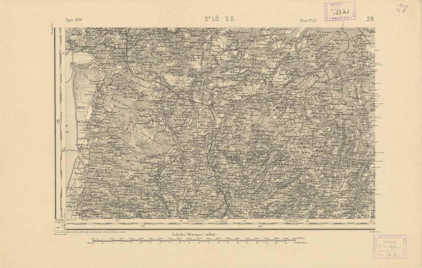 (N:21767) CARTE DE FRANCE - ST. LO S.O. (B0018354) Carte e stampe antiche: riproduzione a colori su carta (formato A2)