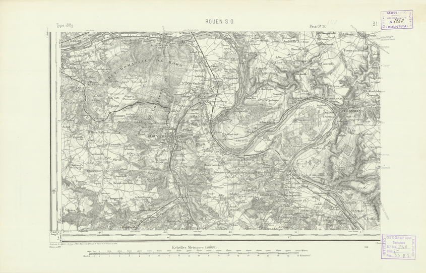 (N:21779) CARTE DE FRANCE - ROUEN S.O. (B0018366) Carte e stampe antiche: riproduzione a colori su carta (formato A2)