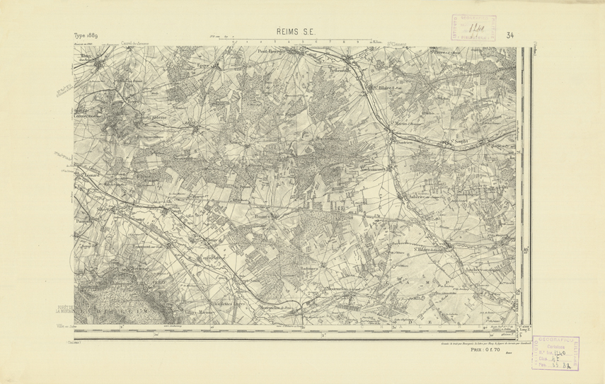(N:21782) CARTE DE FRANCE - REIMS S.E. (B0018369) Carte e stampe antiche: riproduzione a colori su carta (formato A2)