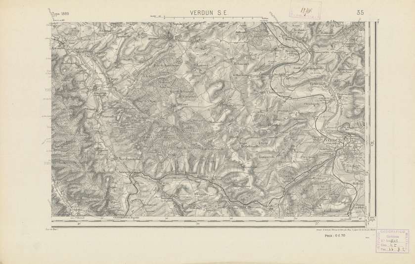 (N:21786) CARTE DE FRANCE - VERDUN S.E. (B0018373) Carte e stampe antiche: riproduzione a colori su carta (formato A2)