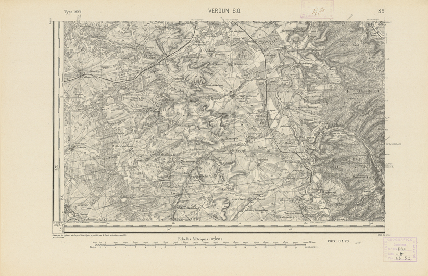 (N:21787) CARTE DE FRANCE - VERDUN S.O. (B0018374) Carte e stampe antiche: riproduzione a colori su carta (formato A2)