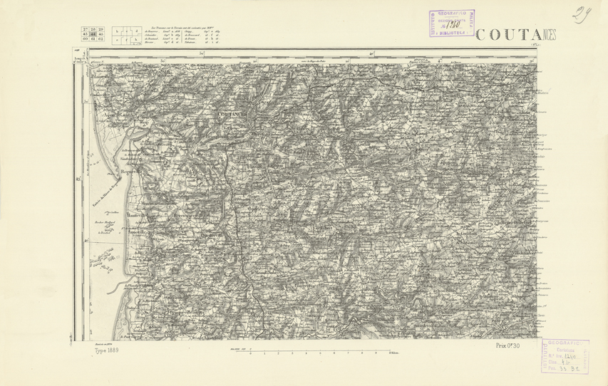 (N:21804) CARTE DE FRANCE - COUNTANCES (B0018391) Carte e stampe antiche: riproduzione a colori su carta (formato A2)