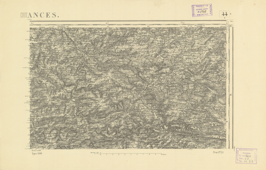 (N:21805) CARTE DE FRANCE - COUTANCES (B0018392) Carte e stampe antiche: riproduzione a colori su carta (formato A2)