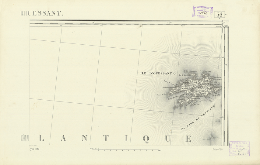 (N:21842) CARTE DE FRANCE - ILE D'OUESSANT (B0018429) Carte e stampe antiche: riproduzione a colori su carta (formato A2)