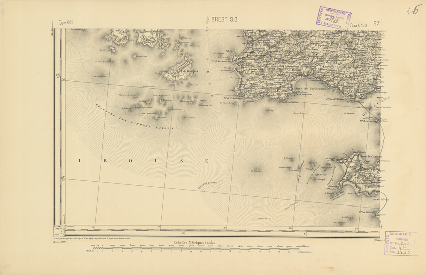 (N:21846) CARTE DE FRANCE - BREST S.O. (B0018433) Carte e stampe antiche: riproduzione a colori su carta (formato A2)