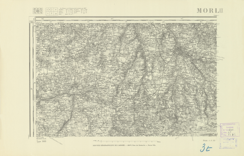 (N:21847) CARTE DE FRANCE - MORLAIX (B0018434) Carte e stampe antiche: riproduzione a colori su carta (formato A2)
