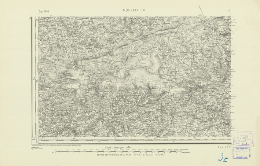 (N:21850) CARTE DE FRANCE - MORLAIX S.O. (B0018437) Carte e stampe antiche: riproduzione a colori su carta (formato A2)