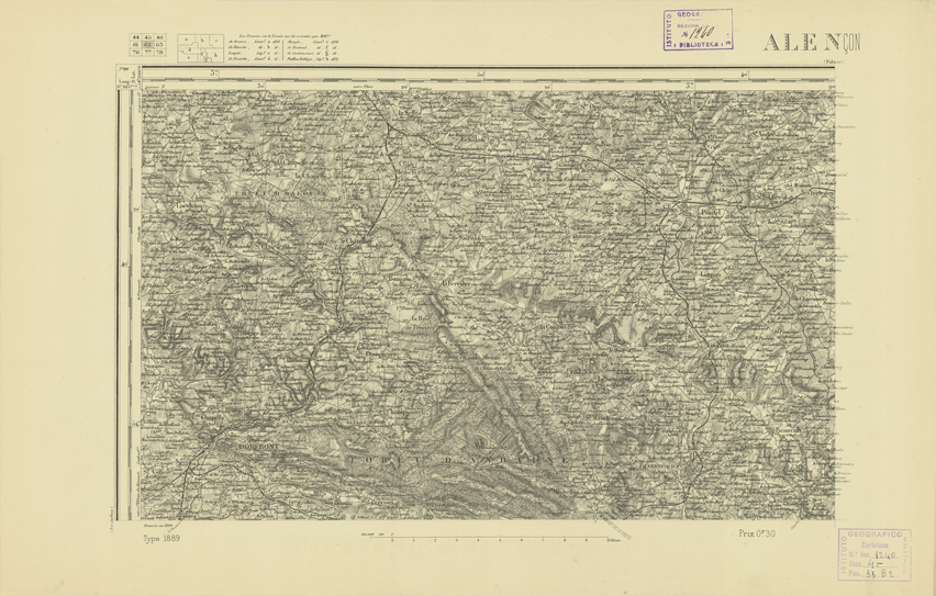 (N:21863) CARTE DE FRANCE - ALENCON (B0018450) Carte e stampe antiche: riproduzione a colori su carta (formato A2)