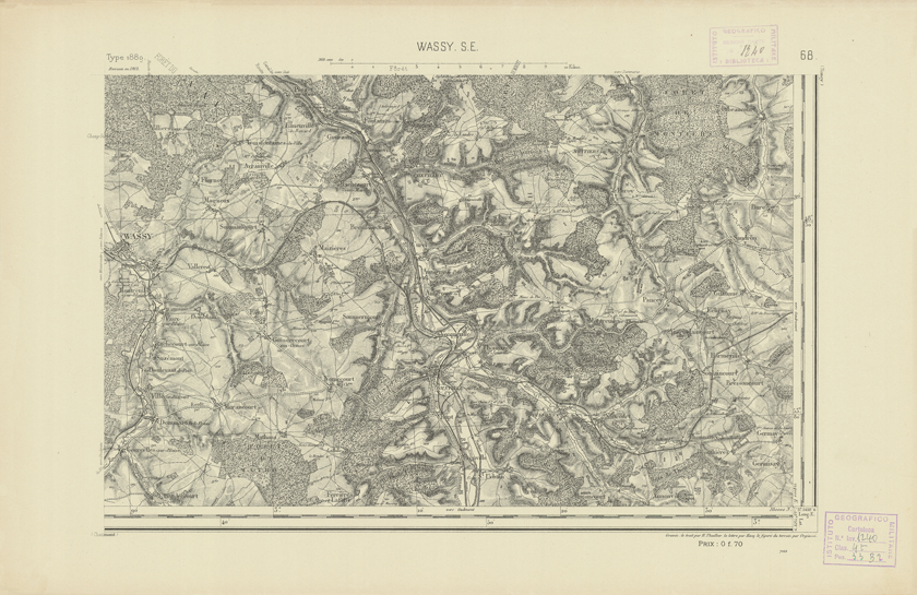 (N:21888) CARTE DE FRANCE - WASSY S.E. (B0018475) Carte e stampe antiche: riproduzione a colori su carta (formato A2)