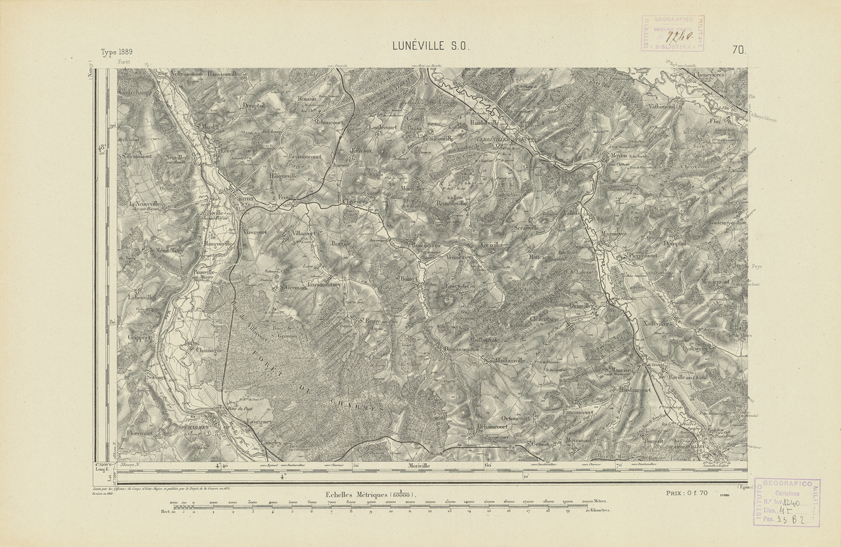 (N:21897) CARTE DE FRANCE - LUNEVILLE S.O. (B0018484) Carte e stampe antiche: riproduzione a colori su carta (formato A2)