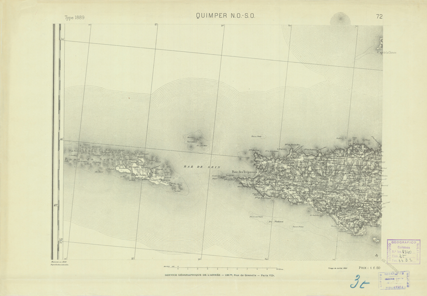 (N:21900) CARTE DE FRANCE - QUIMPER N.O. - S.O. (B0018487) Carte e stampe antiche: riproduzione a colori su carta (formato A2)