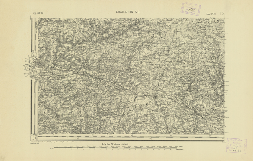 (N:21907) CARTE DE FRANCE - CHATEAULIN S.O. (B0018494) Carte e stampe antiche: riproduzione a colori su carta (formato A2)