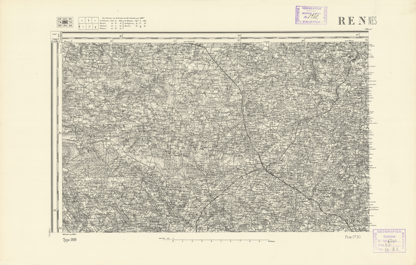 (N:21912) CARTE DE FRANCE - RENNES (B0018499) Carte e stampe antiche: riproduzione a colori su carta (formato A2)