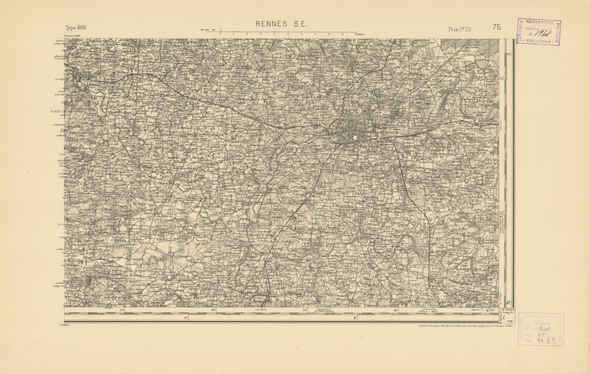 (N:21914) CARTE DE FRANCE - RENNES S.E. (B0018501) Carte e stampe antiche: riproduzione a colori su carta (formato A2)